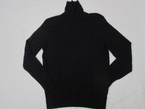 L2585【UNIQLO/ユニクロ】エクストラファイン/メリノ/タートルネックセーター/ハイネック/ニット/L/ネイビー系/USED