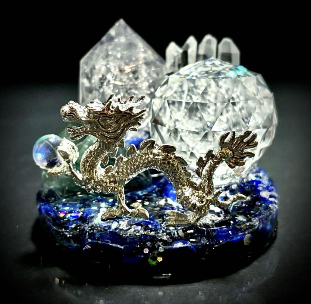 ◇Dragon and Mysterious Night◇Orgonite◇Object◇Lapis Lazuli◇Fluorite◇Amethyst◇Crystal◇, Handmade items, interior, miscellaneous goods, ornament, object