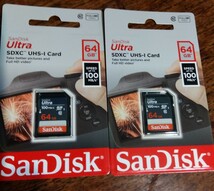 新品未開封 SanDisk サンデスク SDカード 64GB 100MB SDXCカード Ultra UHS-I SDXC 2枚_画像1