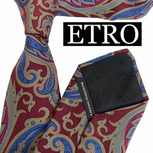 【極美品】ETROエトロ　ペイズリー柄　ボルドー　イタリア製シルクネクタイ