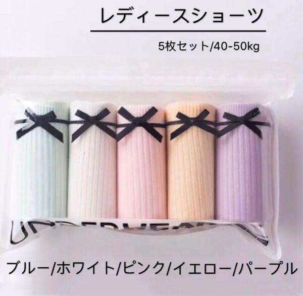 コットンレディースショーツパンツ5枚セット(L40-50kg)優しい色B