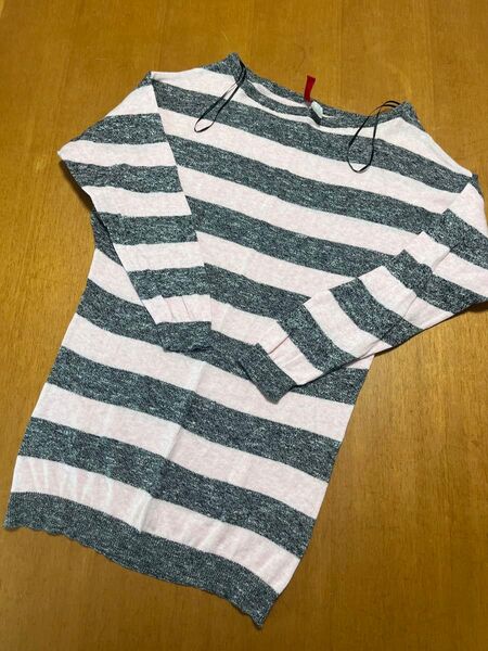 H&M エイチアンドエム レディース ロングニット チュニック サイズ M ボーダー ピンク グレー カットソー