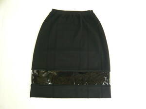 ivu* sun rolan YVES SAINT LAURENT knee height tight skirt pa tent line #S black 4322