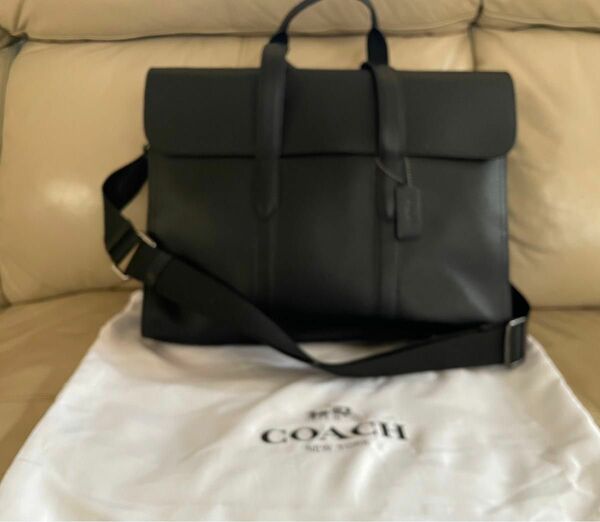 美品　コーチ COACH ビジネスバッグ ブリーフケース ショルダーバッグ 2WAY メンズ レザー ブラック 保存袋付き