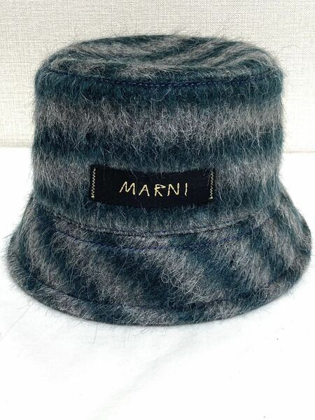 マルニ　marni モヘア　ストライプ　ウール　バケット　ユニセックス　ハット　帽子　ロゴ 総柄　刺繍　タグ　キャップ HAT