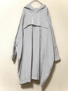 コムデギャルソン　シャツ　COMME des GARCONS SHIRT ストライプ　アノラック　フード　ロング　メンズ　M ポケット　ホワイト 長袖