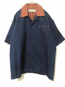  Marni marni switch bai color bo- ring shirt short sleeves open color bowling men's Logo print cotton 44