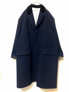  Marni marni velour laperu wool Chesterfield coat men's long navy 46 navy blue maxi wide Silhouette outer 