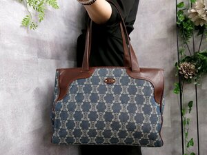 超美品●CELINE セリーヌ●パリマカダム●デニム カーフ レザー 本革●トート バッグ●ブルー ブラウン●G金具●ヴィンテージ●A4●Js44928