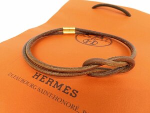 ◆美品◆HERMES エルメス◆ヘラクリード◆レザー 本革◆チョーカー ネックレス◆ブラウン ゴールド金具◆ヴィンテージ◆2連◆A4172