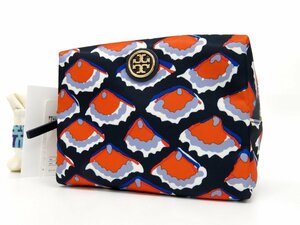 ◆未使用◆TORY BURCH トリーバーチ◆ロビンソン◆ロゴ金具◆ポーチ コスメケース◆ネイビー オレンジ ゴールド金具◆小物入れ◆A4169