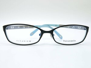 超美品◆Tiffany&Co. ティファニー◆アトラス◆チタンフレーム ラインストーン◆メガネ 眼鏡◆ブラック ライトブルー シルバー金具◆A4177