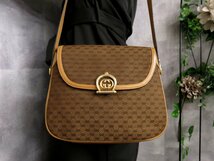 ●超美品●GUCCI オールド グッチ●マイクロGG●インターロッキング●ナイロンキャンバス カーフ レザー●ショルダー バッグ●茶●Js44869_画像1