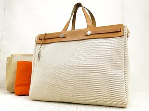 ◆美品◆HERMES エルメス◆エールバッグ カバス MM◆トワルGM カーフ レザー 本革◆ハンド バッグ◆ベージュ シルバー金具◆刻印□G◆A4160