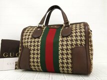 ◆美品◆GUCCI グッチ◆シェリー◆千鳥格子◆キャンバス レザー 本革◆ミニ ボストン バッグ◆茶系 ゴールド金具◆イタリア製◆A4157_画像1