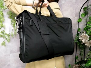 ●超美品●PRADA プラダ●メンズ●ポコノ ナイロン サフィアーノ レザー 本革●2way ブリーフケース●黒●SV金具●A4 書類 かばん●Js44906