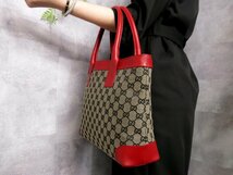 ●超美品●GUCCI グッチ●GGキャンバス カーフ レザー 本革●トート ハンド バッグ●赤 ベージュ ネイビー●A4 書類 収納 かばん●Js44886_画像3