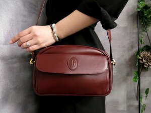 ●超美品●Cartier カルティエ●マスト●ロゴ型押し●カーフ レザー 本革●ショルダー バッグ●ボルドー●ゴールド金具●斜め掛け●Js44878