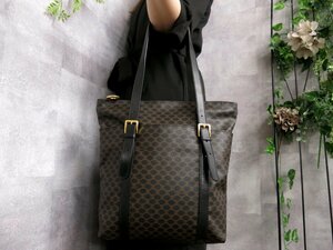 超美品●CELINE セリーヌ●マカダム●サークルロゴ●PVC カーフ レザー 本革●ショルダー トート バッグ●黒 ブラウン●G金具●A4●Js44871