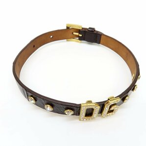 ◆超美品◆Dolce&Gabbana ドルチェ&ガッバーナ◆レザー 本革 ラインストーン◆チョーカー◆ブラウン ゴールド金具◆Mサイズ◆A4237の画像3