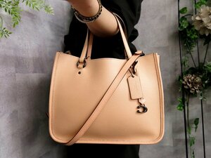 ●超美品●COACH コーチ●タイラー キャリーオール28●スクエア●カーフ レザー 本革●2way ハンド バッグ●ペールオレンジ●B5●Js45056