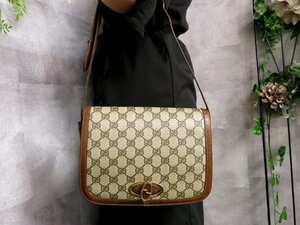 超美品●GUCCI オールド グッチ●GGスプリーム●ターンロック●PVC カーフ レザー●ショルダー バッグ●ベージュ ブラウン●G金具●Js45064