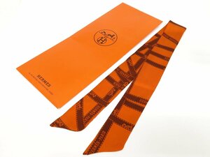 ◆超美品◆HERMES エルメス◆ツイリー◆ボルデュックリボン柄◆シルク◆スカーフ ボウタイ◆オレンジ ブラウン◆A4228