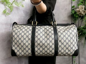 ●超美品●GUCCI オールド グッチ●GGスプリーム●PVC カーフ レザー 本革●ボストン バッグ●ベージュ ネイビー●G金具●大容量●Js45033