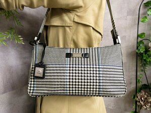 ●超美品●LAUREN RALPH LAUREN ラルフローレン●千鳥格子●ジャガードカーフ レザー 本革●ワンショルダー バッグ●黒 白 ブルー●Js45134