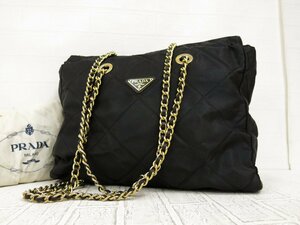 ◆美品◆PRADA プラダ◆ナイロン サフィアーノ レザー 本革◆チェーン ショルダー バッグ◆黒 G金具◆イタリア製◆ヴィンテージ◆A4192