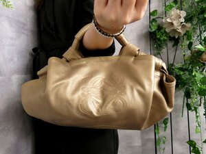 ●超美品●LOEWE ロエベ●アイレ●アナグラム●ナッパ レザー 本革●ハンド バッグ●シャンパンゴールド●腕掛け●B5 収納 かばん●Js45171