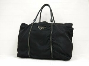 ◆美品◆PRADA プラダ◆ナイロン カーフ レザー 本革◆トート ハンド バッグ◆ブラック シルバー金具◆イタリア製◆肩掛け◆A4317