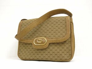 ◆美品◆GUCCI オールド グッチ◆マイクロGGキャンバス カーフ レザー 本革◆ショルダー バッグ◆ベージュ G金具◆イタリア製◆A4315