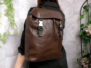 ●超美品●PRADA プラダ●ロゴ型押し●カーフ レザー 本革●巾着 リュックサック●ブラウン●シルバー金具●B5 収納 書類 かばん●Js45248