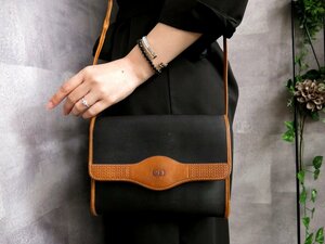 超美品●Christian Dior クリスチャン・ディオール●ロゴ型押し●バイカラー●PVC カーフ レザー 本革●ショルダー バッグ●黒 茶●Js45202