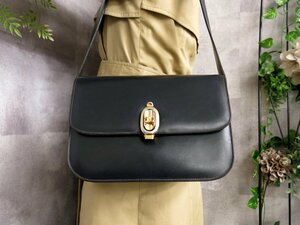 ●超美品●CELINE セリーヌ●ロゴ金具●カーフ レザー 本革●ショルダー バッグ●ダークネイビー●G金具●肩掛け●ヴィンテージ●Js44986