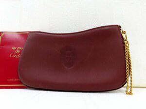 ◆超美品◆Cartier カルティエ◆マスト◆ロゴ型押し◆カーフ レザー 本革◆ミニ バッグ ポーチ◆ボルドー G金具◆バッグチャーム◆A4425