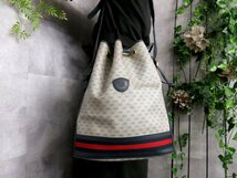 ●超美品●GUCCI オールド グッチ●マイクロGG●シェリー●PVC カーフ レザー●巾着 ショルダー バッグ●紺 グレー●ヴィンテージ●Js44760_画像1