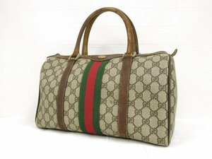 ◆GUCCI オールド グッチ◆GGスプリーム◆シェリー◆PVC レザー 本革◆ミニ ボストン バッグ◆ベージュ◆イタリア製◆ヴィンテージ◆A4411