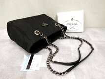 超美品●PRADA プラダ●三角ロゴプレート●ポコノ ナイロン ラム レザー●チェーン ショルダー バッグ●黒●SV金具●ヴィンテージ●Js45182_画像4