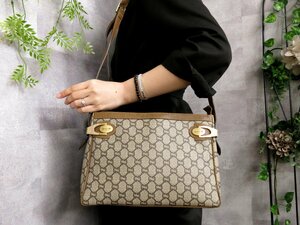 ●超美品●GUCCI グッチ●GGプラス●PVC カーフ レザー 本革●ショルダー バッグ●ブラウン系●G金具●イタリア製●かばん●Js45220