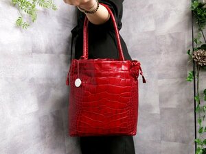 * super-beauty goods * as good as new *FURLA Furla * Logo charm * crocodile type pushed . leather original leather * pouch tote bag * red *SV metal fittings *B5 storage *Js45297