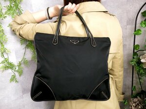 ●超美品●PRADA プラダ●メンズ●三角ロゴプレート●ポコノ ナイロン カーフ レザー 本革●トート バッグ●黒●SV金具●B5 書類●Js45074