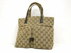 ◆美品◆GUCCI グッチ◆GGキャンバス カーフ レザー 本革◆ハンド バッグ ミニトート◆ベージュ シルバー金具◆イタリア製◆A4517