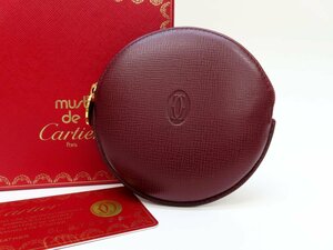 ◆未使用◆Cartier カルティエ◆マスト◆ロゴ型押し◆カーフ レザー 本革◆コインケース◆ボルドー ゴールド金具◆丸型◆財布◆A4538