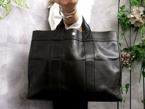 超美品●HERMES エルメス●フールトゥMM●C□E●オール レザー 本革●トート バッグ●黒●シルバー金具●腕掛け●A4 収納 かばん●Js45469