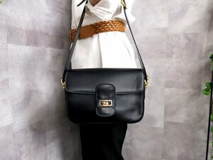 ●超美品●CELINE セリーヌ●馬車金具●フラップ●カーフ レザー 本革●ワンショルダー バッグ●ダークネイビー●G金具●肩掛け●Js45328