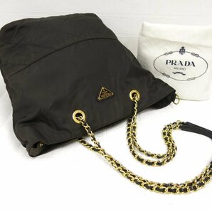 ◆美品◆PRADA プラダ◆ナイロン サフィアーノ レザー 本革◆チェーン ショルダー バッグ◆こげ茶 G金具◆イタリア製◆ヴィンテージ◆A4481の画像2