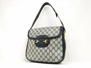 ◆超美品◆GUCCI グッチ◆GGスプリーム◆PVC レザー 本革◆ワン ショルダー バッグ◆紺 グレー G金具◆イタリア製◆ヴィンテージ◆A4496