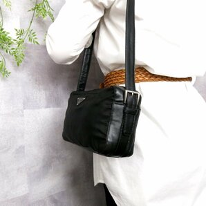 ●超美品●PRADA プラダ●三角ロゴプレート●ポコノ ナイロン ナッパ レザー 本革●ショルダー カメラ バッグ●黒●ヴィンテージ●Js45314の画像3